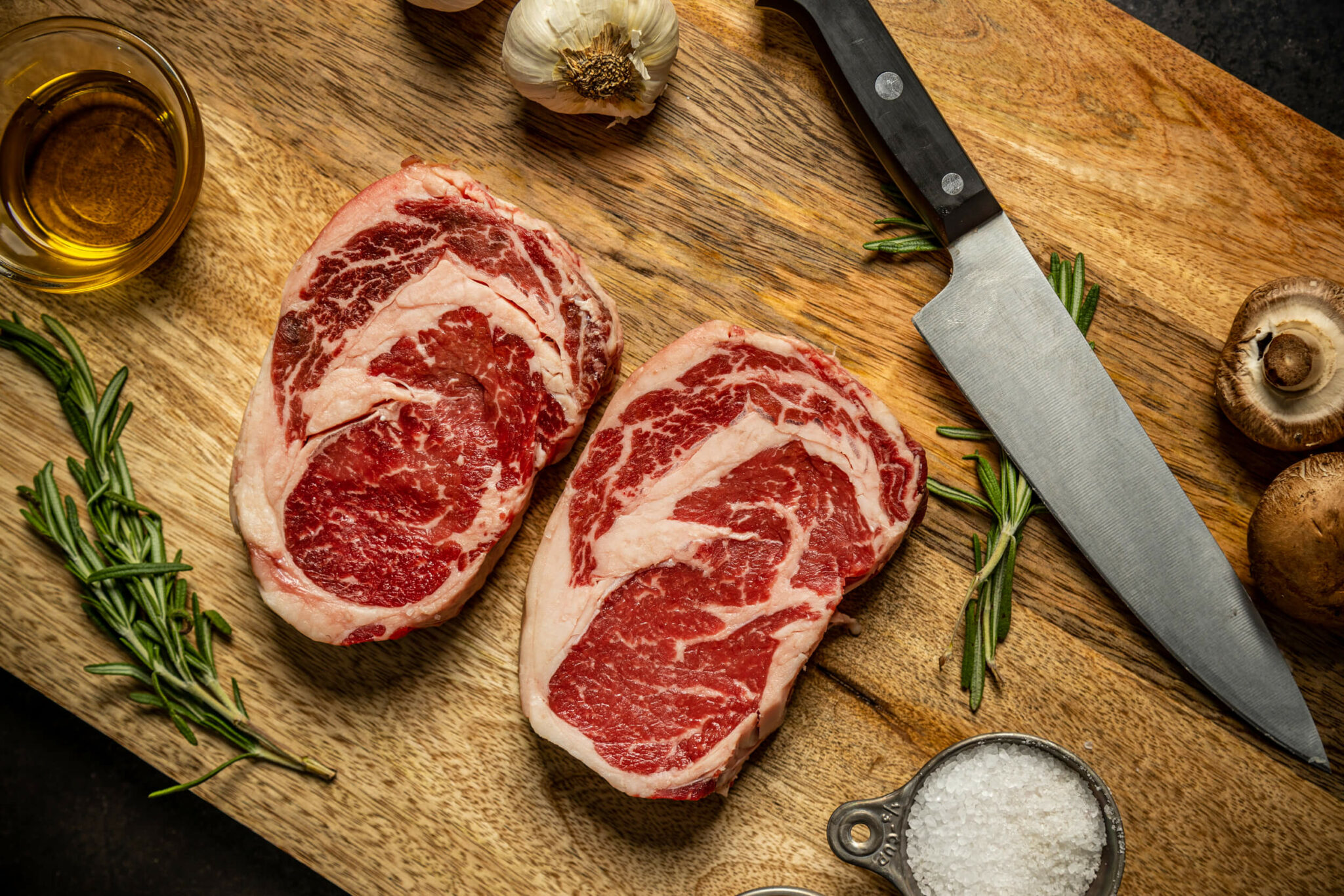 Beef on wooden platter