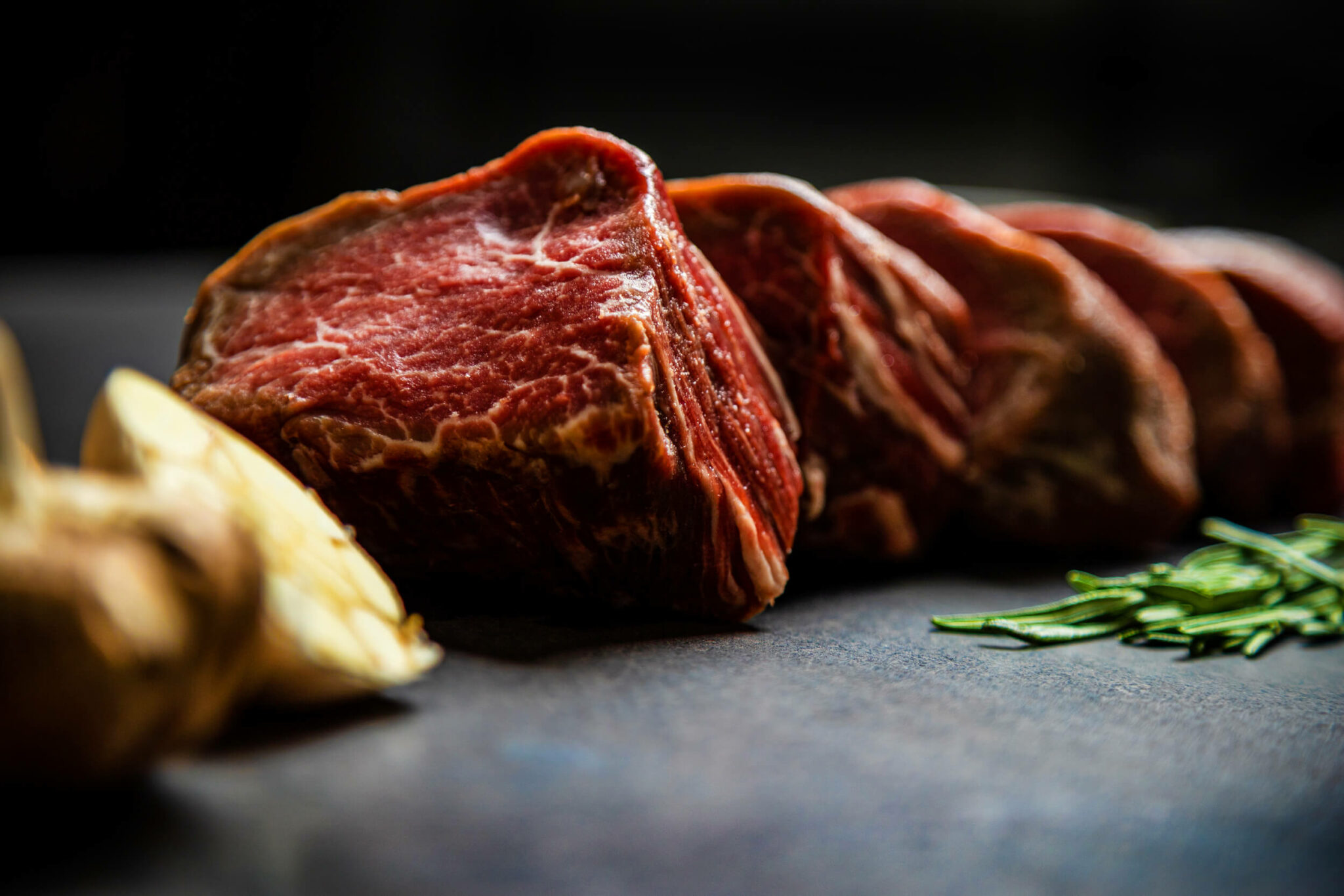 Raw beef on table